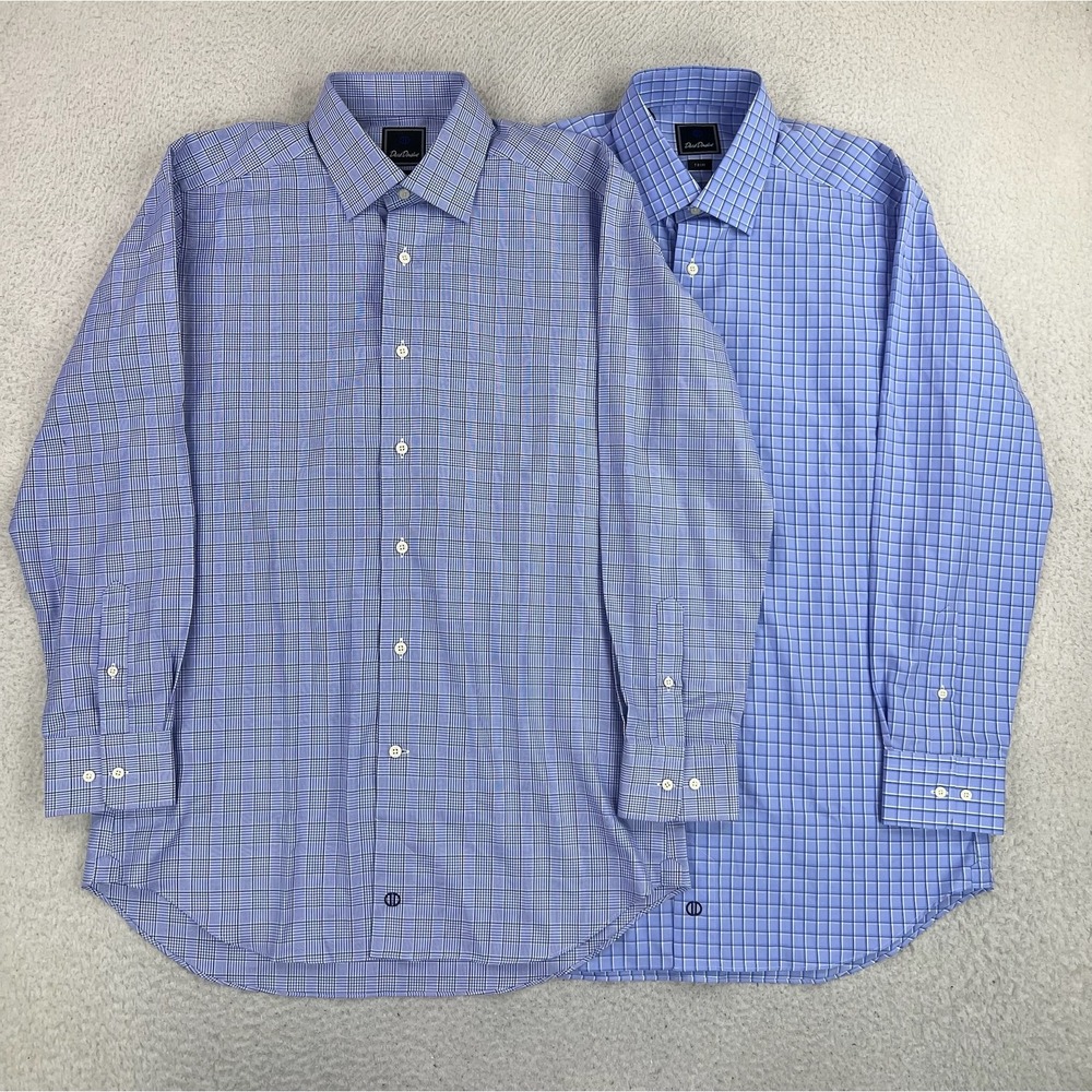 David Donahue Dress Shirts LOT OF 2 Mens 16 32/33 Blue Check Trim Fit LS